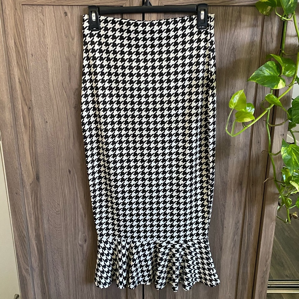 Houndstooth retro mermaid ruffle skirt